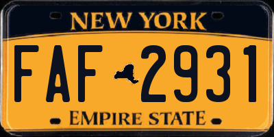 NY license plate FAF2931