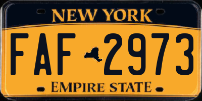 NY license plate FAF2973