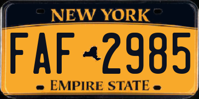 NY license plate FAF2985