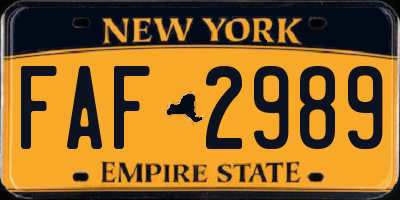 NY license plate FAF2989