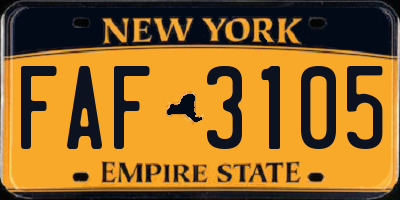 NY license plate FAF3105