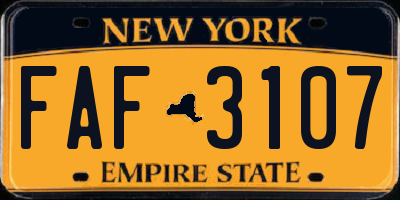 NY license plate FAF3107