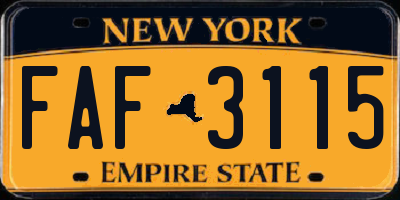 NY license plate FAF3115