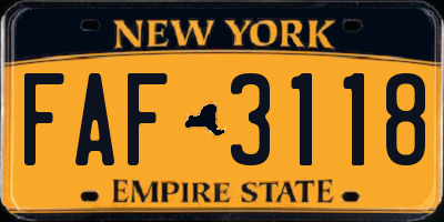 NY license plate FAF3118