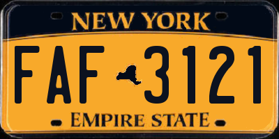 NY license plate FAF3121
