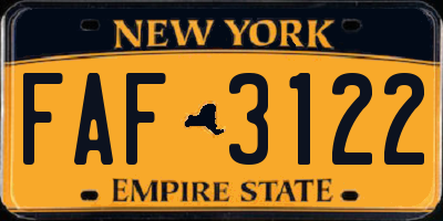 NY license plate FAF3122