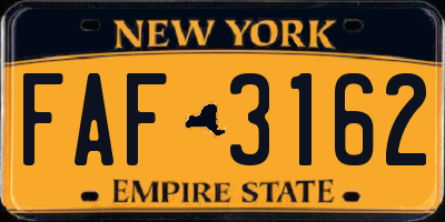 NY license plate FAF3162