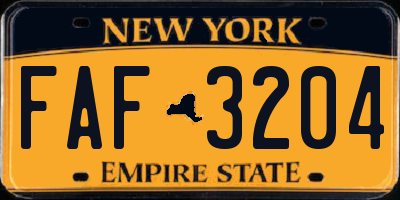 NY license plate FAF3204