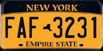 NY license plate FAF3231