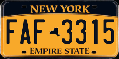 NY license plate FAF3315