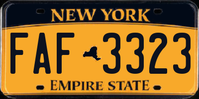 NY license plate FAF3323