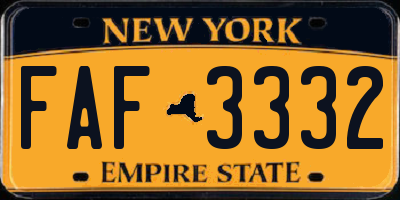 NY license plate FAF3332