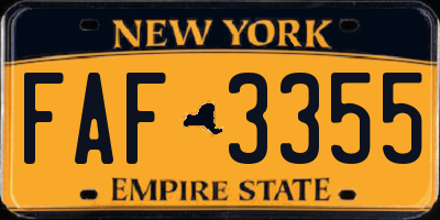 NY license plate FAF3355