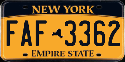 NY license plate FAF3362