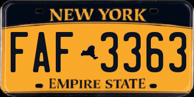 NY license plate FAF3363