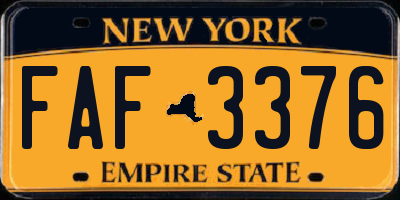 NY license plate FAF3376