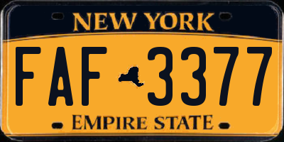 NY license plate FAF3377