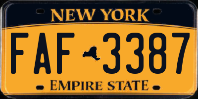 NY license plate FAF3387