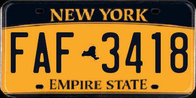 NY license plate FAF3418