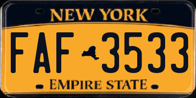 NY license plate FAF3533