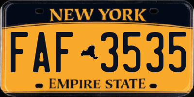 NY license plate FAF3535