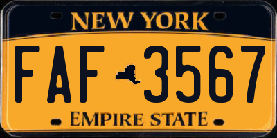 NY license plate FAF3567