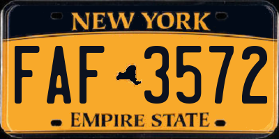 NY license plate FAF3572