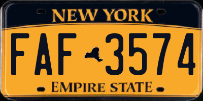 NY license plate FAF3574