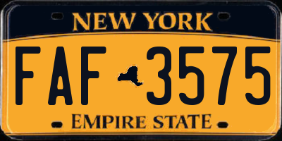 NY license plate FAF3575