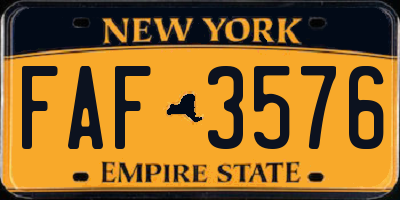 NY license plate FAF3576