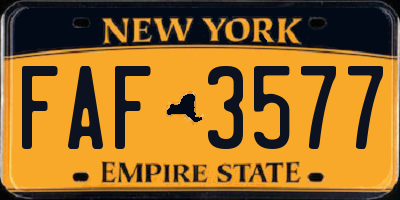 NY license plate FAF3577