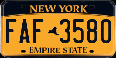 NY license plate FAF3580