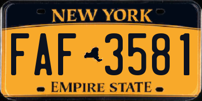 NY license plate FAF3581