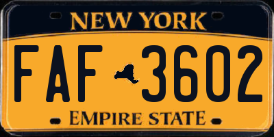 NY license plate FAF3602