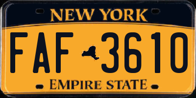 NY license plate FAF3610