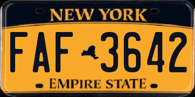 NY license plate FAF3642