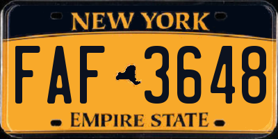 NY license plate FAF3648