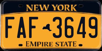 NY license plate FAF3649