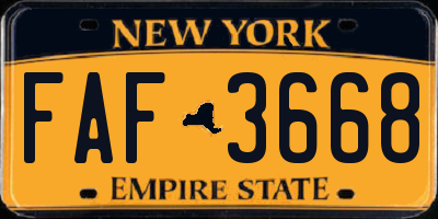 NY license plate FAF3668