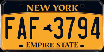 NY license plate FAF3794