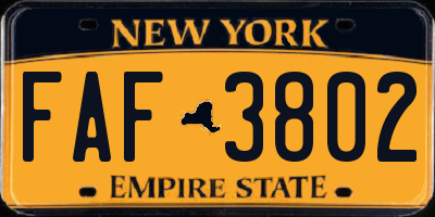 NY license plate FAF3802