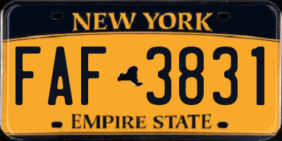NY license plate FAF3831
