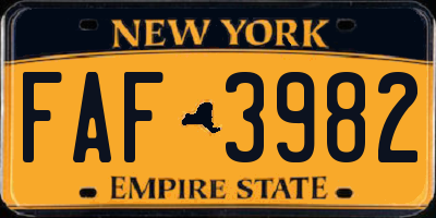 NY license plate FAF3982