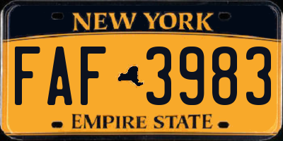 NY license plate FAF3983
