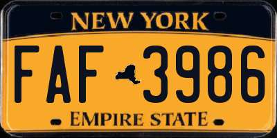 NY license plate FAF3986
