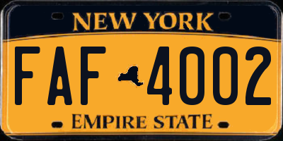 NY license plate FAF4002
