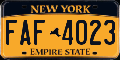 NY license plate FAF4023