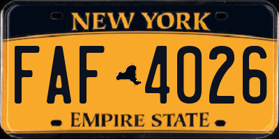 NY license plate FAF4026