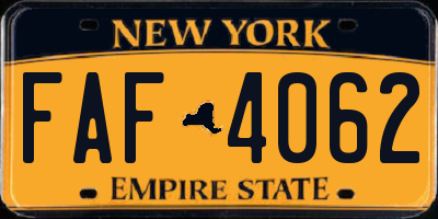 NY license plate FAF4062