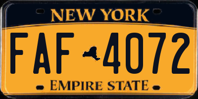 NY license plate FAF4072